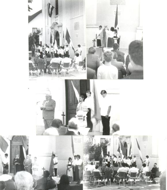 Zászlóavatás az eleki templom előtt 1993. augusztus 20-án