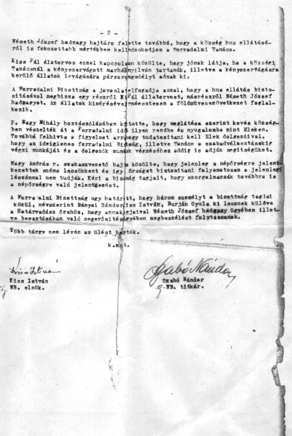 A jegyzőkönyv második oldala