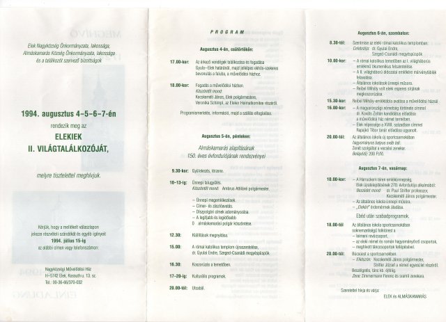 A 2. Világtalálkozó programja